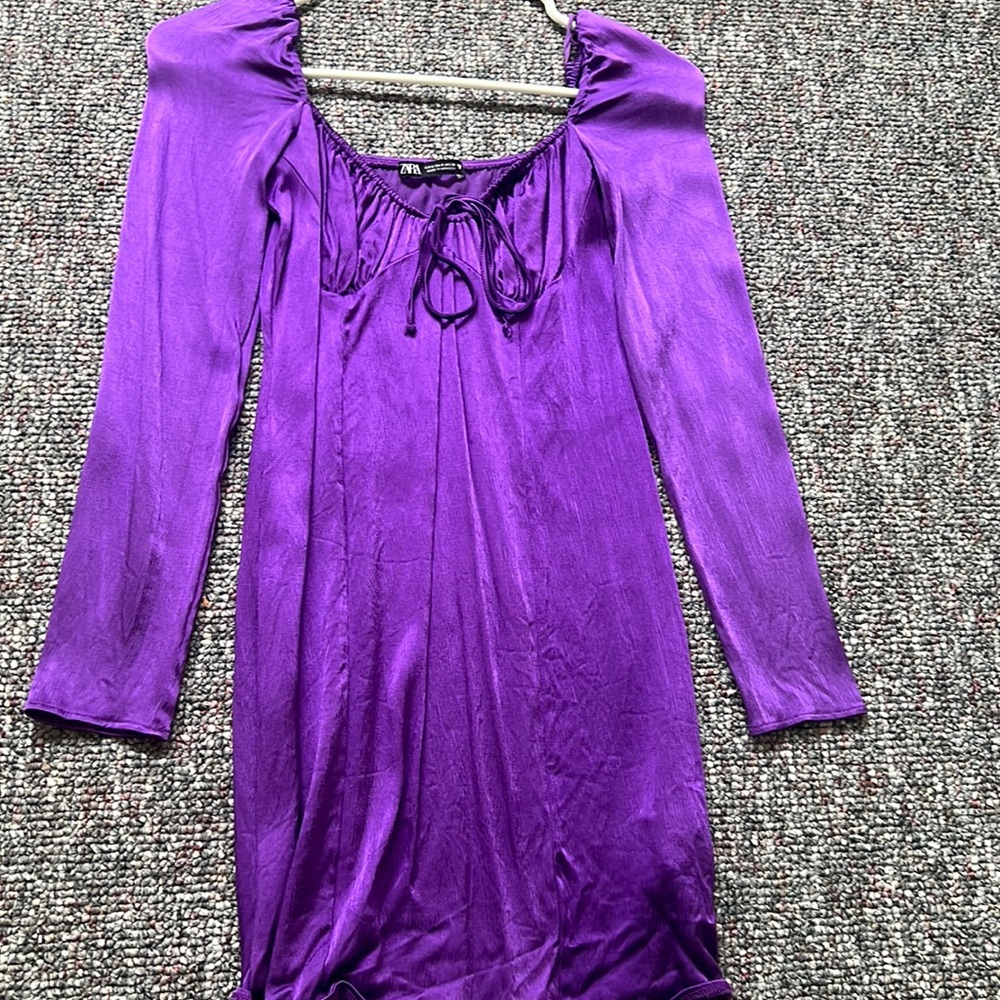 Purple long sleeve Zara silk dress